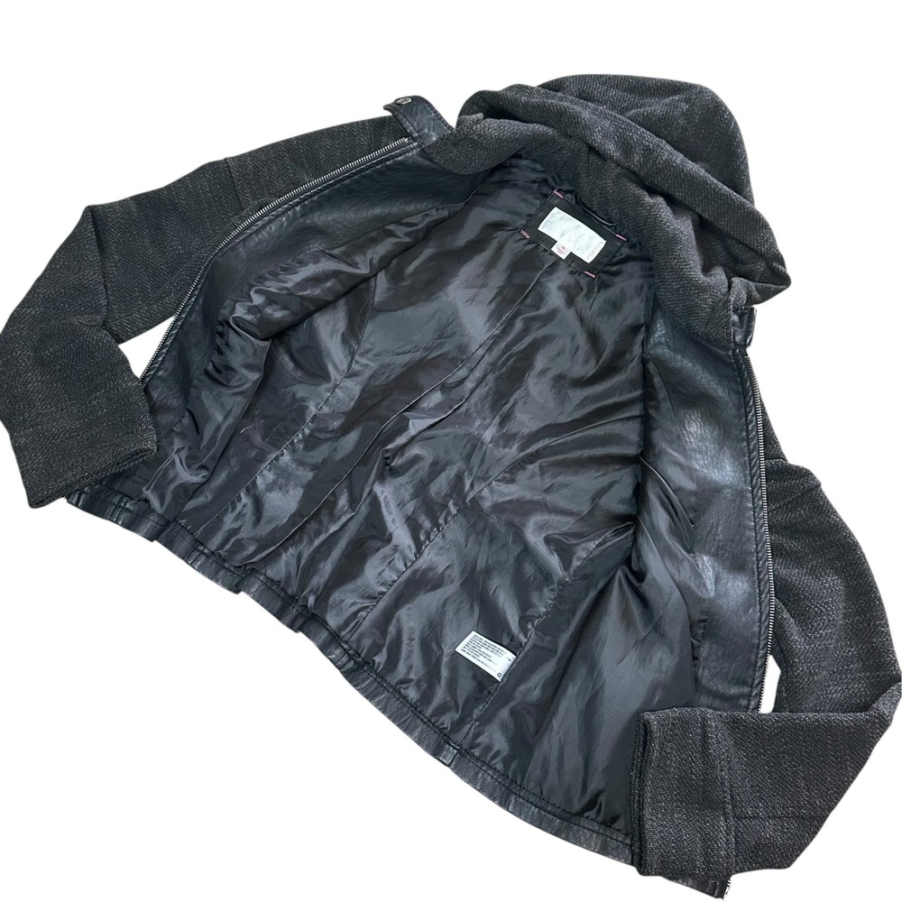 Moto 80's Jacket Womens M Black Excellent Faux Leather Knit Hooded Biker Zippers - Picture 6 of 8